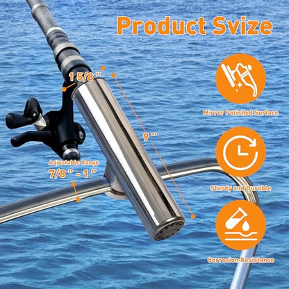 2 Pack Fishing Rod Holders for Boat Rail Mount, Stainless Steel Clamp on Rod Holder for Marine Boat, Fishing Boat, Pontoon, Jon Boat - style: Fit Rail 7/8" - 1" Upgrade