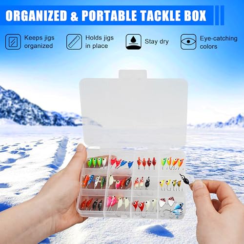 Ice Fishing Jigs Lures kit, Luminous Ice Fishing Gear Crappie Panfish Jigs Head Fishing Hooks Set for Winter Ice Jigging Walleye Perch Bluegill 24/36/48pcs - style: 48pcs