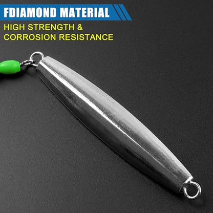 Saltwater Fishing Lures Diamond Jigs,3PCS Flat Metal Casting Jigging Spoon Baits with Teasers J Hooks for Surf Fishing Bluefish Striper Tuna Salmon Freshwater - color: Green, size: 8oz - 3pcs