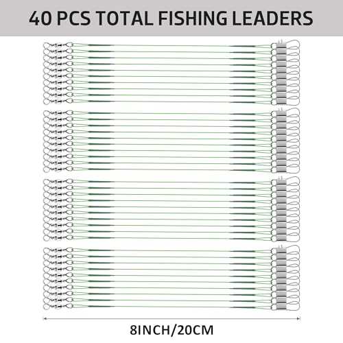 40Pcs Anti-Bite Wire Fishing Leaders with Swivel Snap | Multi-Strand Stainless Steel Fishing Leader Line for Lures, Bait Rigs & Hooks, Pike and Bass Fishing, 8in/10in/12in - size: 8in_20cm_40pcs