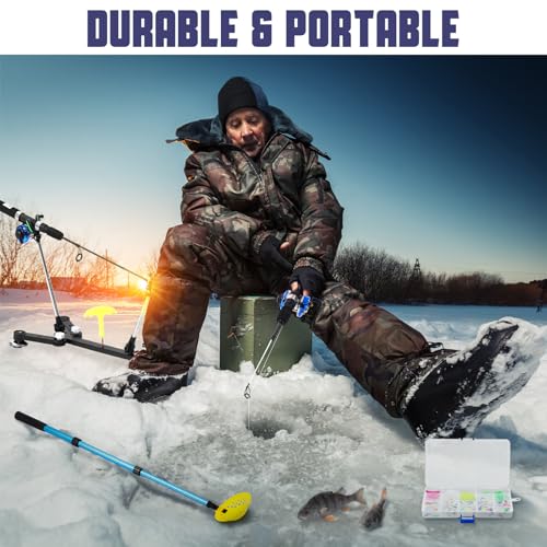 Hungdao 96 Pcs Ice Fishing Gear with Ice Fishing Rod, Reel Combo, Jigs, Cleats, Rod Holder for Men Outdoor Gifts