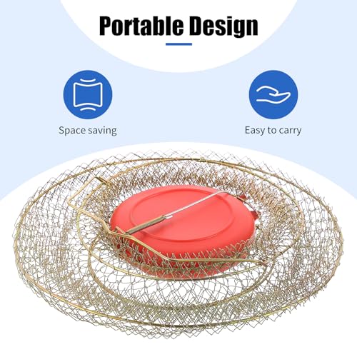 Floatable Galvanized Steel Wire Fish Baskets, Collapsible Floatable Wire Fish Baskets,Portable Fishing Basket Fishing Net Cage (2 Pack)