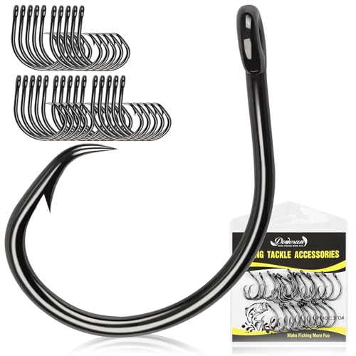 Dovesun Circle Hooks Saltwater 20-25pcs, 3X Strong Circle Fishing Hooks for Catfish in-line Catfish Hook for Striper, Mackerel, Bass, Tuna 3/0 4/0 5/0 6/0 7/0 8/0 9/0 10/0 12/0 - size: 3/0-25pcs