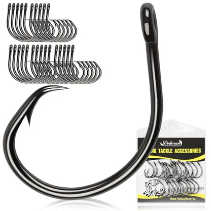 Dovesun Circle Hooks Saltwater 20-25pcs, 3X Strong Circle Fishing Hooks for Catfish in-line Catfish Hook for Striper, Mackerel, Bass, Tuna 3/0 4/0 5/0 6/0 7/0 8/0 9/0 10/0 12/0 - size: 3/0-25pcs