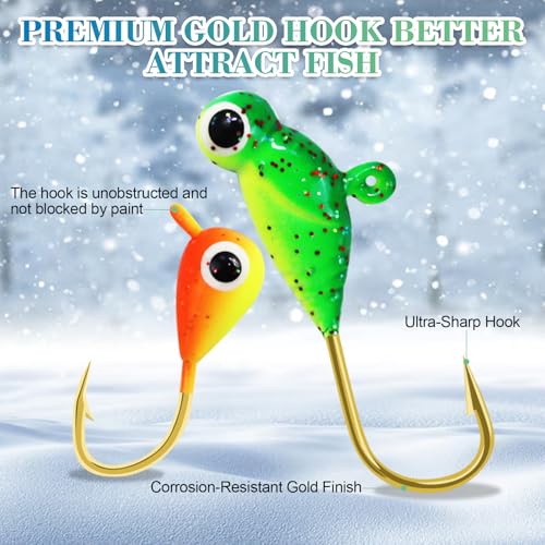 78-Piece Ice Fishing Jigs Kit with Glow-in-The-Dark Lures, Soft Baits, and Tackle Box for Panfish, Crappie, and Perch | Ice Fishing Gear Essentials