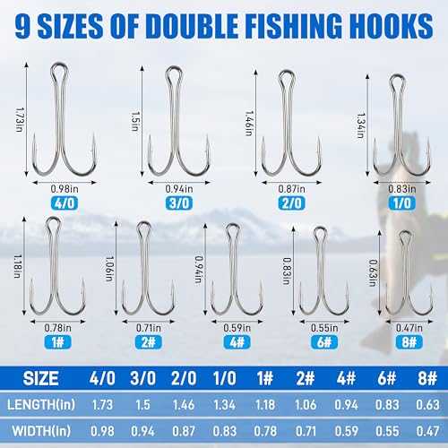 OROOTL Double Fishing Hooks, 50pcs Classic Frog Hooks High Carbon Steel Double Hook Fishing Barbed Open Shank for Saltwater Freshwater - size: 4/0-50pcs