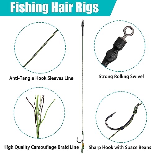 Carp Fishing Hair Rig Kits,26pcs/30pcs Sets Curved Barbed Carp Hook Swivel Boilies Bait Stops and Stringers Needle Fishing Bait Rigs Braided Thread Line Carps Fishing Accessories - color: Size 4# Kit(3 Packs) - 26pcs