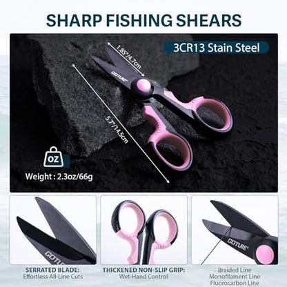 GOTURE Pink Fishing Tackle Box Set, Fishing Kit，12-in-1 Tackle Box Set with Stainless Steel Tools，Lures, Fishing Gift for Women & Beginners (Gift Ready) - color: Gift Boxed, size: Pink Tools Set + Lure Kit + CR-Gloves