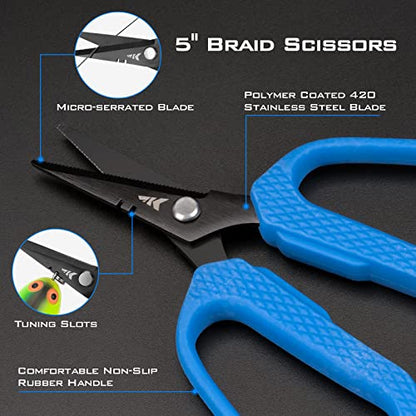 KastKing Kalibrate Fishing Line Spooler & 5’’ Braid Scissors - W/Line Counter, Patented Accessories, Portable, Compact, for Spinning & Casting Reels - No Line Twist, Fishing Gears Gifts for Men - style: Patented Line Spooler & Scissor - Blue