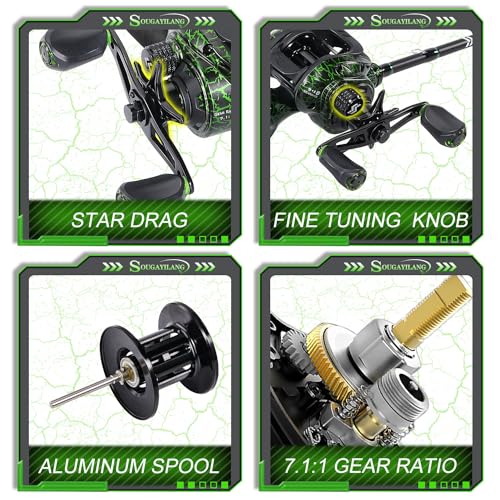 Sougayilang Casting Fishing Rod Combos, IM6 Graphite 2Pc Blanks, Anti-Reverse Baitcasting Reel, Stainless Steel Guides - size: 7'0" Medium Heavy- Fast- 2piece, style: Casting With Right Handed