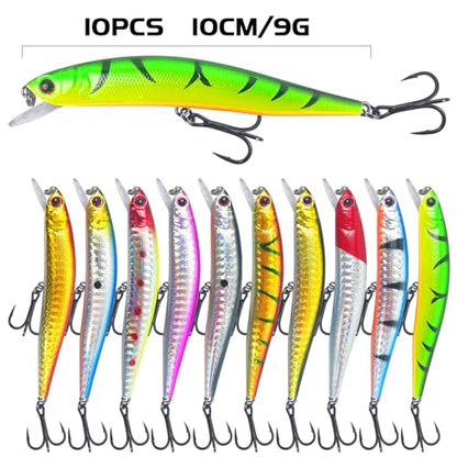43Pcs Fishing Lures Kit Minnow Popper Walleye Fishing Lures Mixed Hard Crank Baits for Bass Fishing Walleye Salmon Freshwater Saltwater