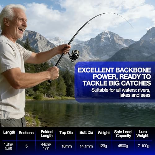 2PCS Telescopic Fishing Rod and Reel Combo Sets, Collapsible Fishing Pole Set with 2 Carbon Fiber Fishing Poles, 13BB Pre‑Spooled Spinning Reels, Saltwater Fishing Rod for Adults and Beginners