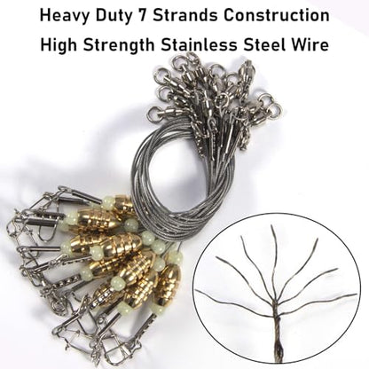 Dr.Fish 15 Pack Carolina Ready Rigs 10'' for Bass Fishing, Freshwater Fishing Wire Leader Line Pre-Rigged Bullet Sinker Swivels - color: Brass Weights, size: 3/8oz-15 Pack