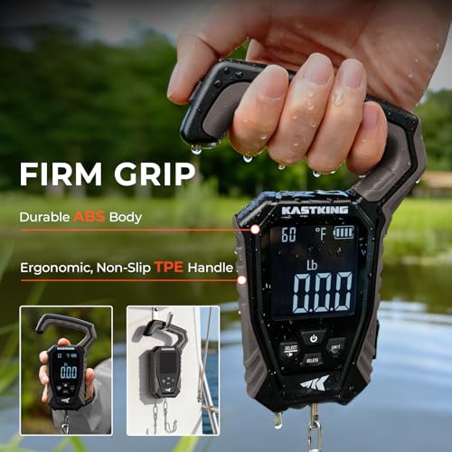 KastKing Weighmaster Mechanical-Digital Fishing Scale with Lip Gripper, 120 lb Capacity, 2.5" Backlit Display, High-Precision Sensor, 9 Weight Memory, Temperature Detection, IPX6 Waterproof - style: C: Black Combo