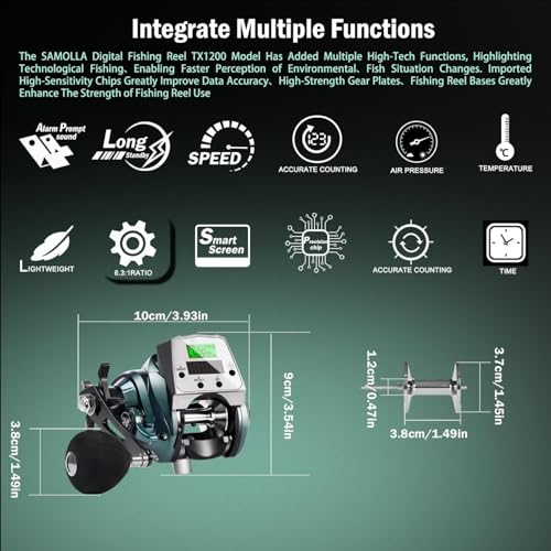 Digital Baitcasting Fishing Reel with LCD Display,8 oz Ultralight Electric Baitcaster Reel, 22-35 Lb Max Drag,6.3:1/7.2:1 Gear Ratio,Left/Right Handed,Compact Design for Freshwater & Saltwater - color: Greener-Left Hand, size: 35Lb-12 Smart-Solar Panel