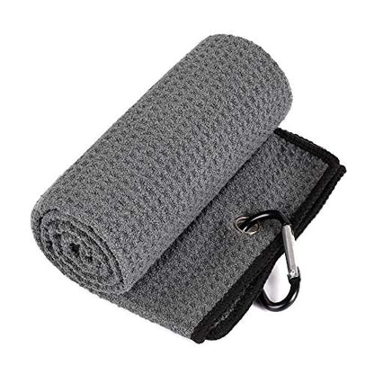 Mile High Life Microfiber Waffle Pattern Golf Towel | Club Groove Cleaner Brush | Foldable Divot Tool with Magnetic Ball Marker (Dark Gray Towel/Brush/Bone Divot) - color: Dark Gray Towel/Brush/Bone Divot