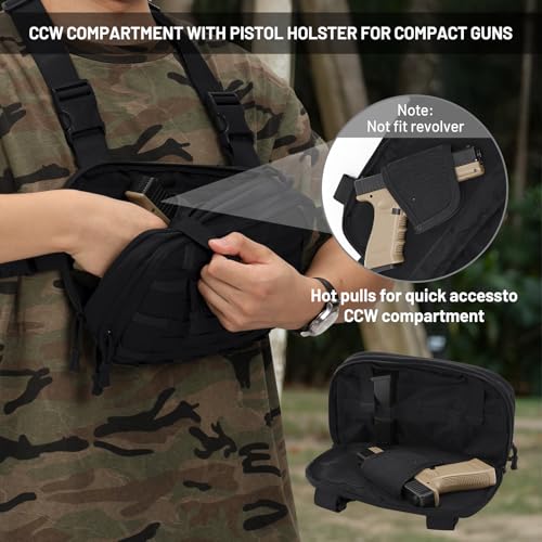 Tactical EDC Chest Bag Utility Molle Chest Rig Pouch with CCW Compartment Adjustable Strap Outdoor Chest Pack - color: Black