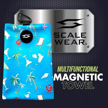 Magnetic Microfiber Waffle Golf Towel – Funny Large 16"x24" Clean Golf Club Ball Magnet Clip to Hang on Bag Cart Strong Premium Strength Ultra Absorbent Gear Black Disc Men (Teal Baches) - color: Teal Baches