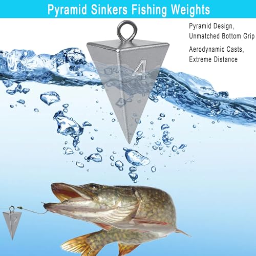 Pyramid Sinkers for Surf Fishing – Lead Fishing Weights, No-Roll Bottom Hold - style: Mixed-(1oz-3pcs + 2oz-3pcs + 3oz-2pcs + 4oz-2pcs)