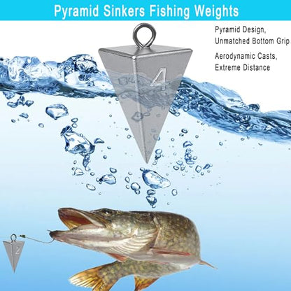 Pyramid Sinkers for Surf Fishing – Lead Fishing Weights, No-Roll Bottom Hold - style: 12oz-3pcs