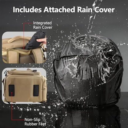 29L Multi-Compartment Fishing Tackle Backpack with 4 Rod Holder, Integrated Cooler and Rain Cover