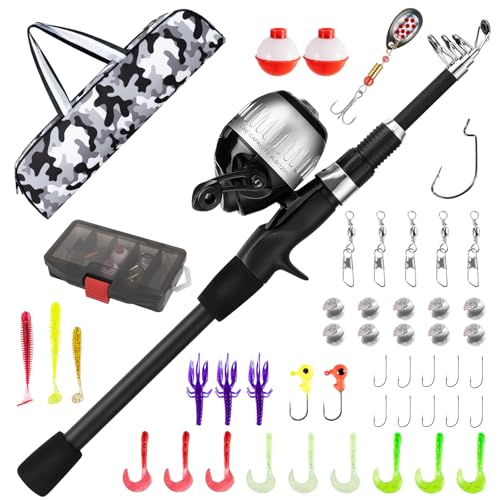 WIDDEN Kids Fishing Pole, Youth Fishing Rod and Reel Combo - Telescopic Portable Fishing Pole with Tackle Box Bag Starter Anglers Set, Fishing Gear Kit for Boys Girls Teens Age 5-18 and Beginners - color: Silver