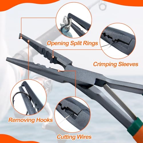 SPEEDWOX Fishing Pliers Hook Remover - Saltwater Gear With Line Cutter, Crimping Tool, Clippers, Pistol Grip Split Ring - style: 7PCS