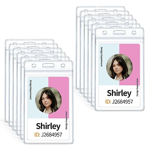 Pawfly 12 Pack Vertical ID Card Badge Holder Waterproof Clear Card Sleeve Case Cover Heavy Duty Card Protector Pouch with Resealable Zip for Proximity Key Card Driver’s License and Credit Card - style: 12 Pcs (Vertical)