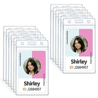 Pawfly 12 Pack Vertical ID Card Badge Holder Waterproof Clear Card Sleeve Case Cover Heavy Duty Card Protector Pouch with Resealable Zip for Proximity Key Card Driver’s License and Credit Card - style: 12 Pcs (Vertical)