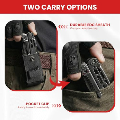 Multitool, 33-in-1 Stainless Steel Multi Tool Pliers with Screwdriver Sleeve, Damascus Pocket Knife, Nylon Sheath for Outdoor, Survival, Camping, Hiking, Simple Repair - size: 33-in-1