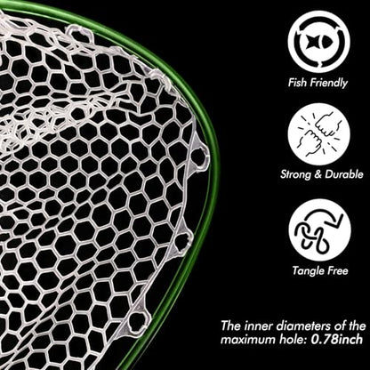 Riverruns Fly Fishing Landing Net Carbon Fiber Trout Net with Measurement Handle, Soft Rubber Mesh - 26" Standard (Wading) / 37" Long (Kayak) - color: 26" Wading Net (Standard) - Green Carbon
