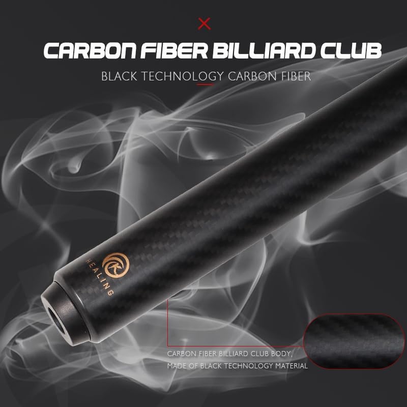 58" Carbon Fiber Pool Cue with 12.4mm Tip - Includes Premium Case & Glove for Amateur & Professional Players (Black-2)