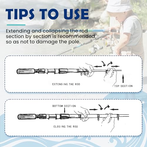 Kids Fishing Pole, Portable Telescopic Kids Fishing Poles for Boys Girls Youth, Fishing Rod and Reel Combo - color: Turquoise