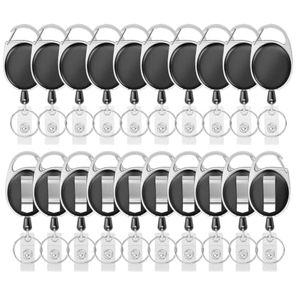 Retractable Badge Holder with Carabiner Reel Clip and Key Ring for ID Card Key Keychain Holders Black 20 Pieces by moeverEX - style: Black-20pcs