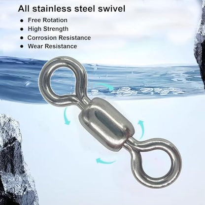 100 pcs Fishing Swivels, 100% 304 Stainless Steel Barrel Swivel Corrosion Resistance Power Crane Swivels Saltwater and Freshwater Fishing Line Lure Leader Connector - size: 1/0 # 0.98" / 550LB