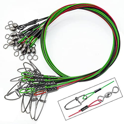 YOTO Steel Fishing Leaders Wire丨125LB Heavy Duty Saltwater Fish Leader丨High Strength Leader with Swivel and Snap - color: black green red-15pcs
