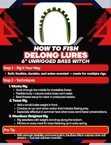 DeLong Lures – Made in USA 6" Bass Fishing Worms, Pre-Rigged Weedless & Unrigged Soft Plastic Baits, Anise-Scented Durable Lures for Freshwater & Saltwater - color: Unrigged Variety 10-Pack
