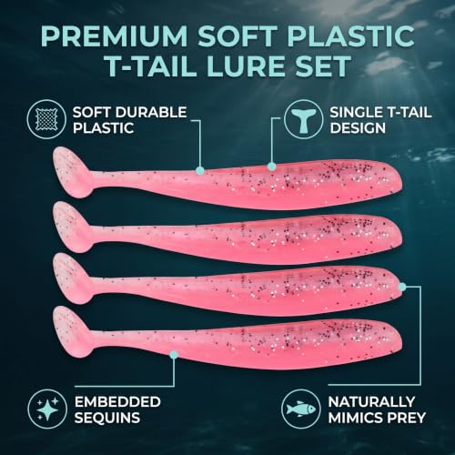 Zer one 20 PCS Fishing Soft Lure 7.5cm/2g Plastic T Tail Bait Artificial Worm Swimbait for Bass Trout Walleye Fishing Accessory - color: Pink