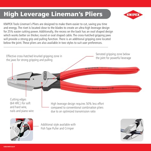 KNIPEX 09 11 240 SBA High Leverage Lineman Pliers New England with Tape Puller and Crimper