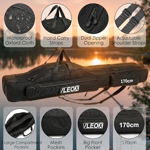 3 Layers Fishing Pole Bag, Fishing Rod Case, Portable Folding Fishing Rod Case Fishing Pole Reel Storage Bag Fishing Gears Organizer 190cm - size: 190cm