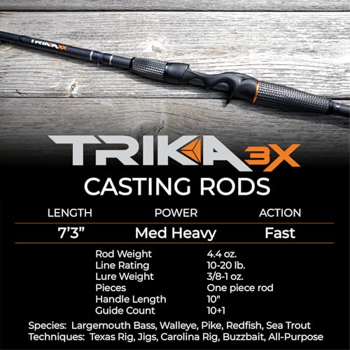 TRIKA 3X Carbon Rod Carbon Weave Rod for Extra Sensitive Vibration | Longer Casting | Lightweight Freshwater Fishing Pole - style: Casting 7'3" Medium Heavy/Fast 1pc.