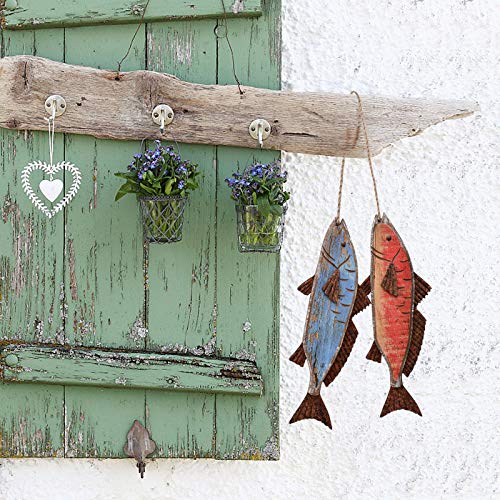 Antique Wood Fish Nautical Decor Decorative Hanging Fish Ornament | Wooden Indoor Outdoor Decorations Wall Art Nautical Theme Mediterranean Style