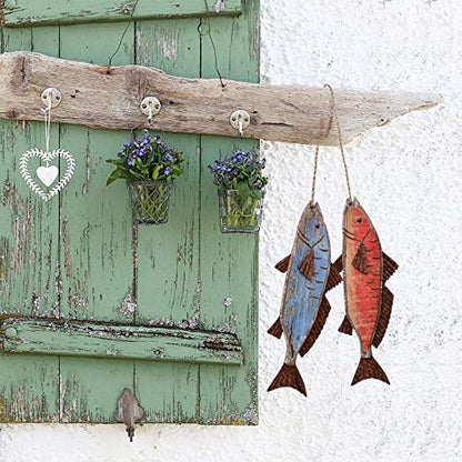 Antique Wood Fish Nautical Decor Decorative Hanging Fish Ornament | Wooden Indoor Outdoor Decorations Wall Art Nautical Theme Mediterranean Style