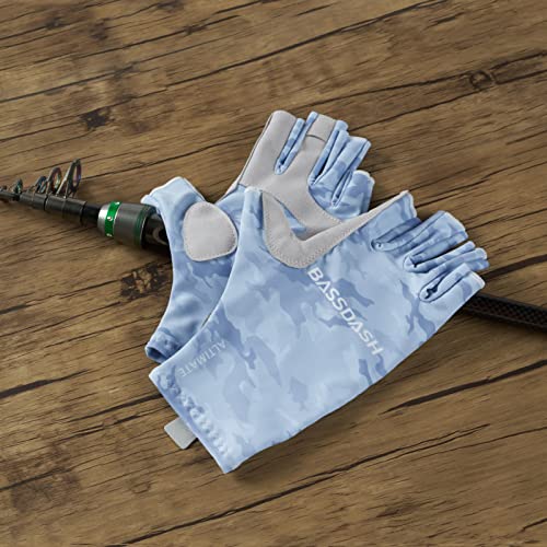 Bassdash ALTIMATE UPF 50+ Sun Protection Fingerless Fishing Gloves Men - color: ALTIMATE I - Light Blue Camo, size: Large