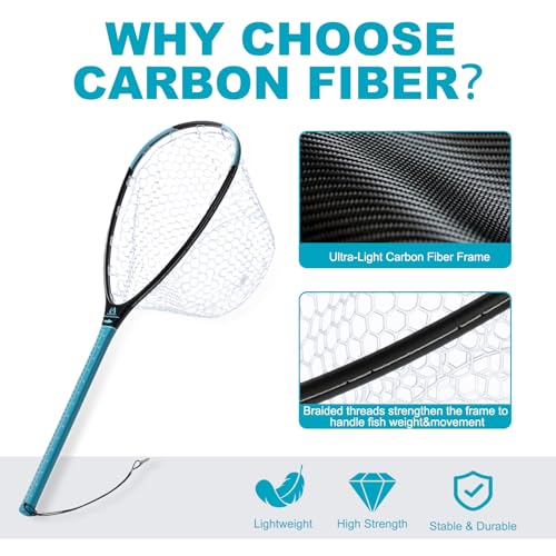 Maxcatch Fly Fishing Landing Net, Carbon Fiber Frame, Rubber Mesh, with Magnetic Net Release, for Trout Bass Catch and Release - style: Long Handle