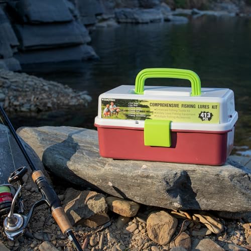THKFISH Fishing Lures Kit, Bass Fishing Gear Kit for Freshwater Tackle Box with Tackle Included Topwater Baits, Swimbaits, Frog, Fsihing Bait Accessories Gift for Men - color: 413pcs Tackle Box Kit