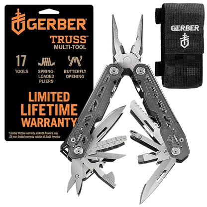 Gerber Gear Truss 17-in-1 EDC Needle Nose Pliers Multi tool - includes Pocket Knife, Screwdriver, and Bottle Opener Accessories - Gifts for Men, Fishing and Camping Gear - Gray with Standard Sheath - style: Gray Standard Sheath