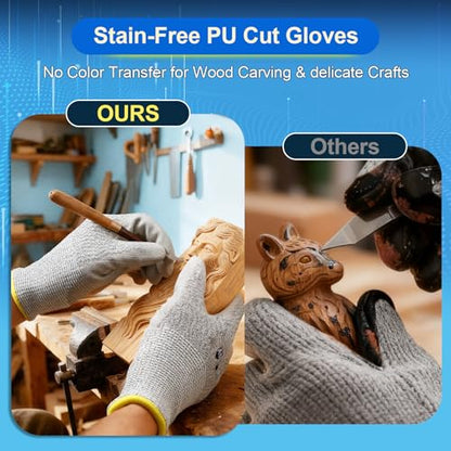Dowellife Cut Resistant Work Gloves for Men & Women - ANSI A5 & EN388 Level 4, Breathable PU Coated, Grey Non-Marking - for Gardening, Fishing, Automotive, Construction, Wood Carving (Small, Grey) - size: Small (Pack of 1)