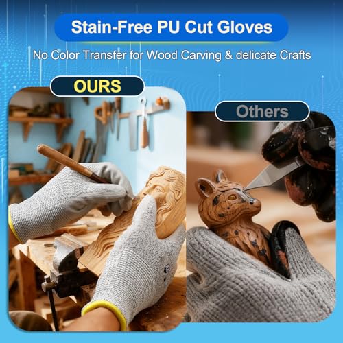 Dowellife Cut Resistant Work Gloves for Men & Women - ANSI A5 & EN388 Level 4, Breathable PU Coated, Grey Non-Marking - for Gardening, Fishing, Automotive, Construction, Wood Carving (Small, Grey) - size: Small (Pack of 12)