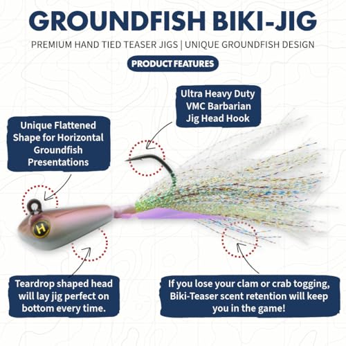 Hogy Groundfish Biki Jig, Jig Head for Fishing | VMC Barbarian Hook | Saltwater & Freshwater Fishing Lures for Tog, Fluke, Sea Bass, Cod | Swim & Slow Jig Fishing Bait for Shallow Waters - size: 2 oz